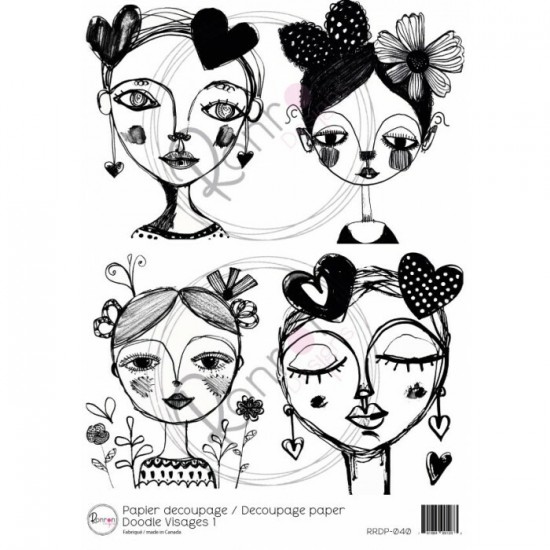 Ronron Designs - Papier de riz «Doodle visages...