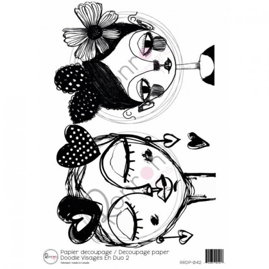 Ronron Designs - Papier de riz «Doodle visages en duo 2»  8.25" X 11.75"