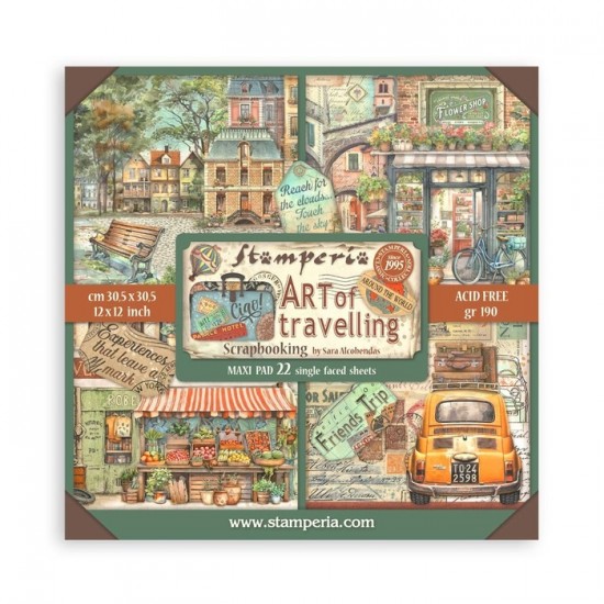Stamperia  - Papier 12" X 12" « Art Of Travelling Maxi Pad», 22 feuilles recto