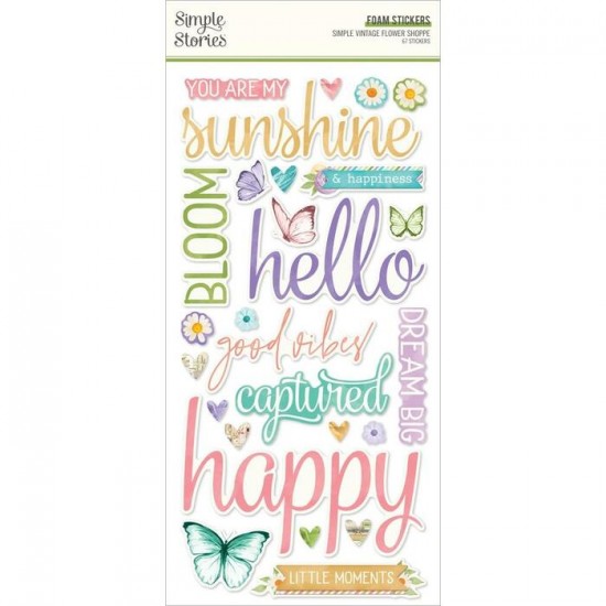 Simple Stories - Éphéméra en mousse 3D autocollants «Flower Shoppe» 67 pcs