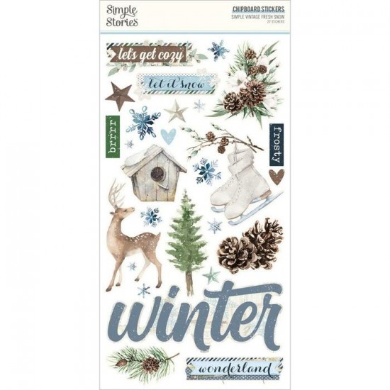 Simple Stories - Autocollants en chipboard Simple Vintage «Fresh Snow» 27 pcs 