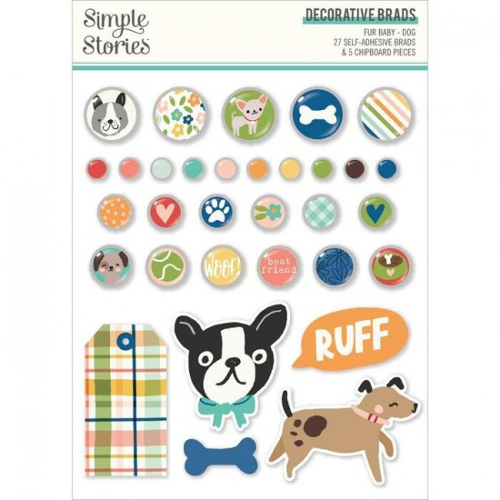 Simple Stories - Brads «Fur Baby Dog» paquet de 32 pièces