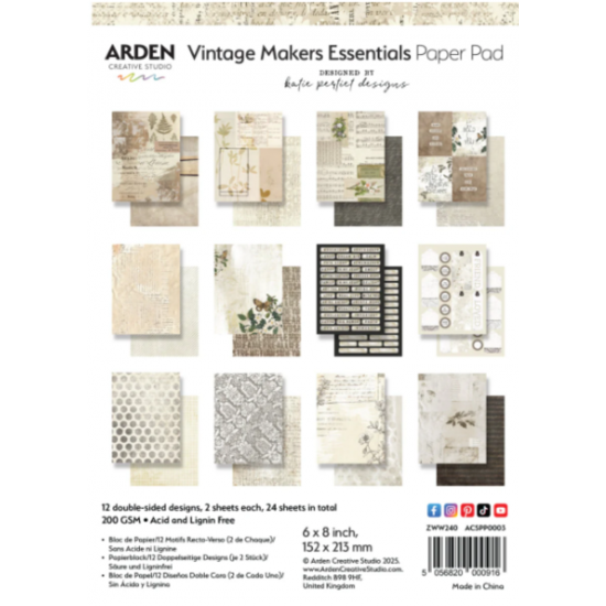 Arden Creative Studio - Papier 6" X 8"  collection «Vintage Makers» 
