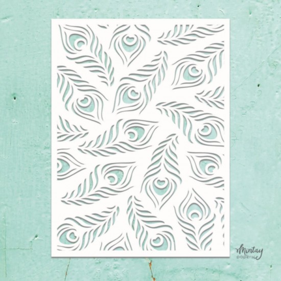  Mintay - Stencil «Peacock Feathers» 6 x 8