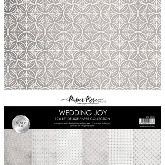 Paper Rose - Ensemble de papier «Wedding Joy Silver Foil paper» 12 "X12" recto-verso 6 feuilles / Pqt 