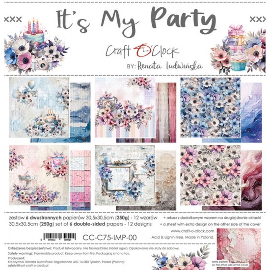 Craft O Clock - Papier 12" X 12"  collection «It's My Party» 6 pages recto-verso