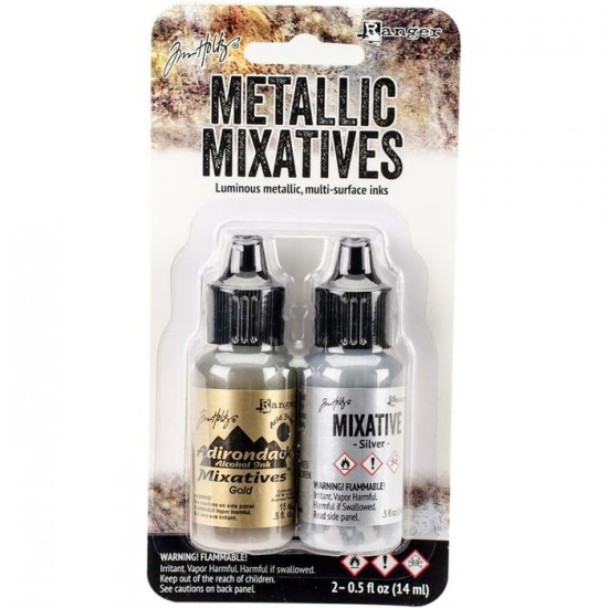  Ranger  - Ensemble «Gold & Silver » Tim Holtz Alcohol Ink Metallic Mixatives .5oz 2/Pkg