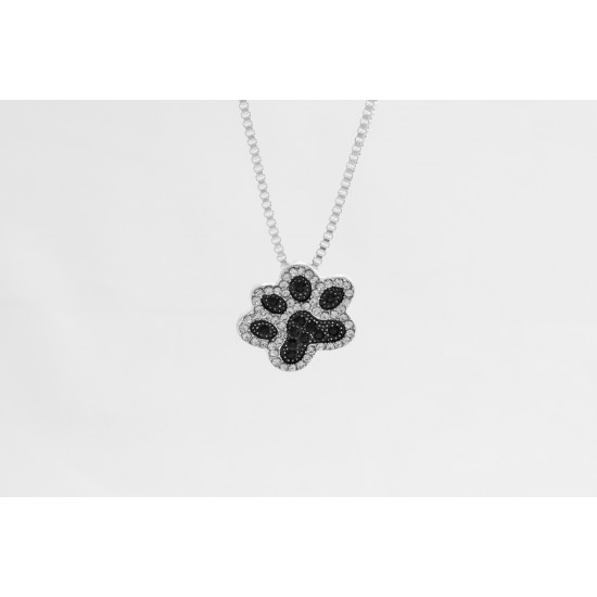 Collier pendentif patte noire ornée  de pierres...