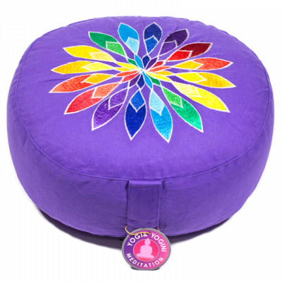 Coussin méditation violet fleur multicolore