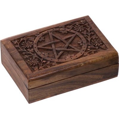 WOOD LINED BOX-CARVED/PENTACLE-5″X7″ / BOITE...