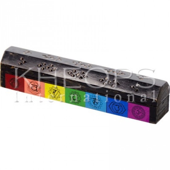 BOIS-BOITE RANGEMENT ENCENS-NOIRE/7 CHAKRAS-12″