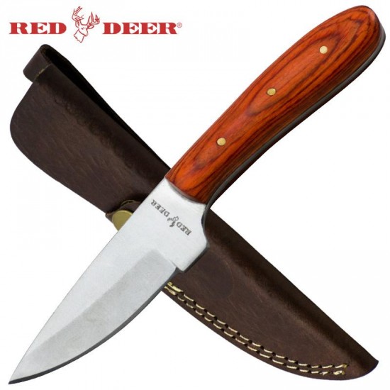 7 in Red Deer Hunting Knife with Orange Pakka Wood...