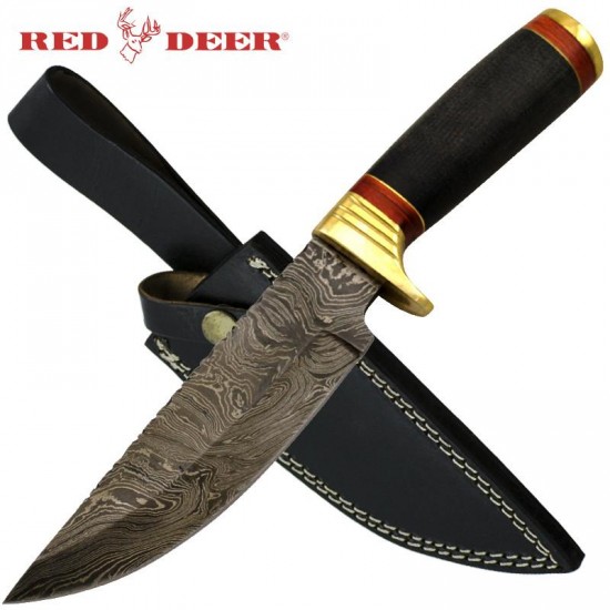 Red Deer Damascus 10 Inches Micarta Hunting Knife...