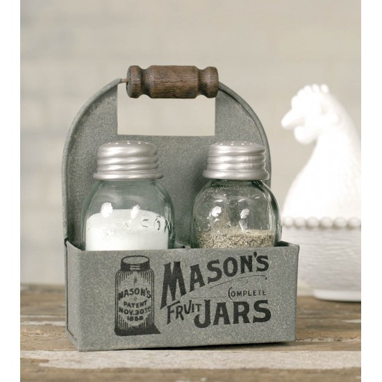 Mason Jar Box Salt And Pepper Caddy with Wood...