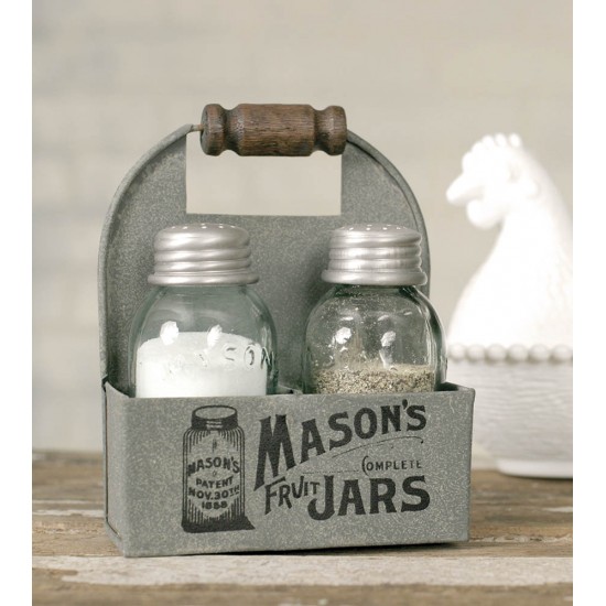 Mason Jar Box Salt And Pepper Caddy with Wood Handle