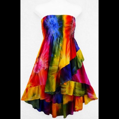 Tie-Dye Ruffled Convertible Top/Skirt (MAUVE-BLEU)...