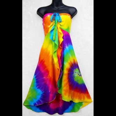 Gigi's Rainbow Spiral Tie-Dye Front Ruffle Sarong...