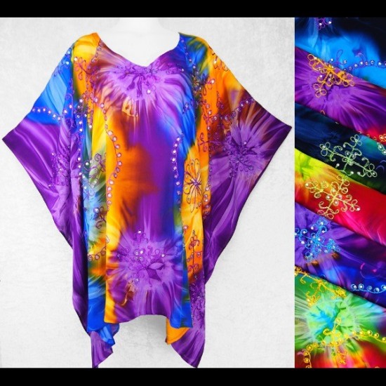 Cosmic Tie-Dye Embroidered Kaftan