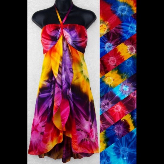 Tie-Dye Cascade Dress (MULTICOLORE) LARGE ET...