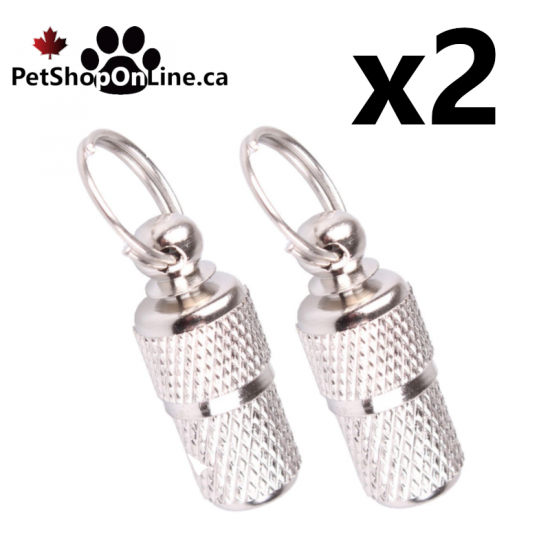 Capsule d'identification métallique pour chien et chat à fixer au collier