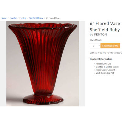 FENTON VASE ÉVASÉ SHEFFIELD RUBY CIRCA 1936
