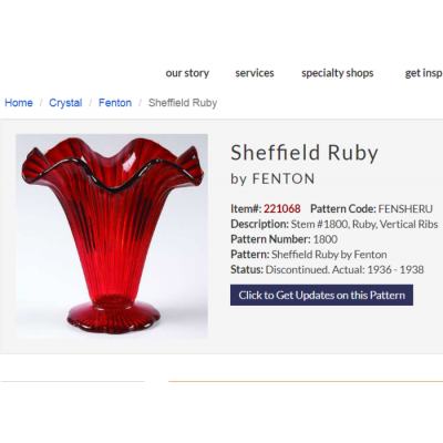FENTON VASE ÉVASÉ SHEFFIELD RUBY CIRCA 1936