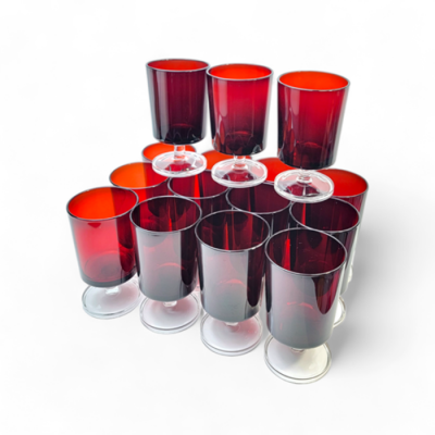 VERRES SUR PIED ARCOROC LUMINARC CAVALIER ROUGE RUBIS -  ENSEMBLE DE 15