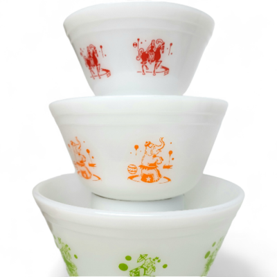 ENSEMBLE DE 4 BOLS GIGOGNES FEDERAL GLASS MOTIF CIRCUS