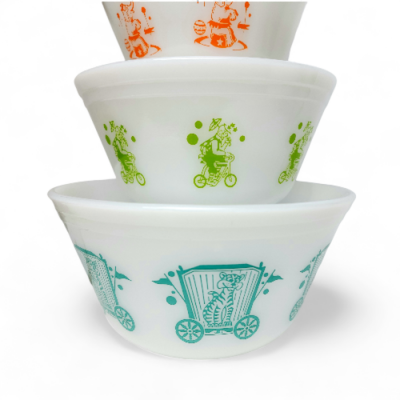 ENSEMBLE DE 4 BOLS GIGOGNES FEDERAL GLASS MOTIF CIRCUS