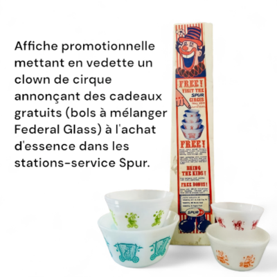 ENSEMBLE DE 4 BOLS GIGOGNES FEDERAL GLASS MOTIF CIRCUS