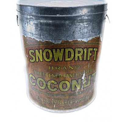 BOÎTE  25 LBS SNOWDRIFT COCONUT CIRCA 1925-1940