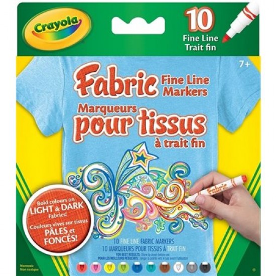 Marqueurs pour tissus Crayola, trait fin - 10 / Bte