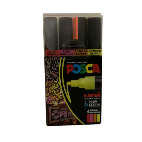 Marqueurs à Base d'Eau Posca - Moyen 1.8 à 2.5 mm : ens. de 4 Couleurs Fluo