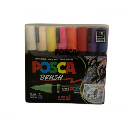 Marqueurs à Base d'Eau Posca - Pinceau 1-4mm  : ens. de 16 Couleurs 