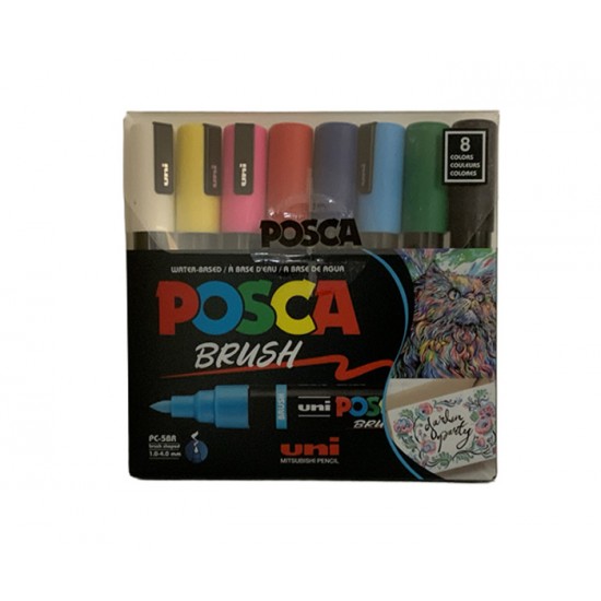 Marqueurs à Base d'Eau Posca - Pinceau 1-4mm  : ens. de 8 Couleurs 