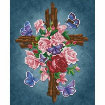 Diamond Art - Croix en Fleurs 16x20