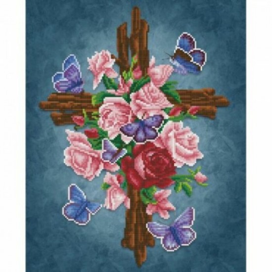 Diamond Art - Croix en Fleurs 16x20"