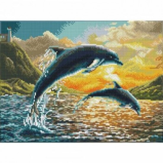 Diamond Art - Dauphin Coucher de Soleil 15.55x19.69'' (Diamants Carrés)