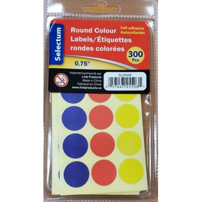 Étiquettes Rondes Colorées 0,75''/300