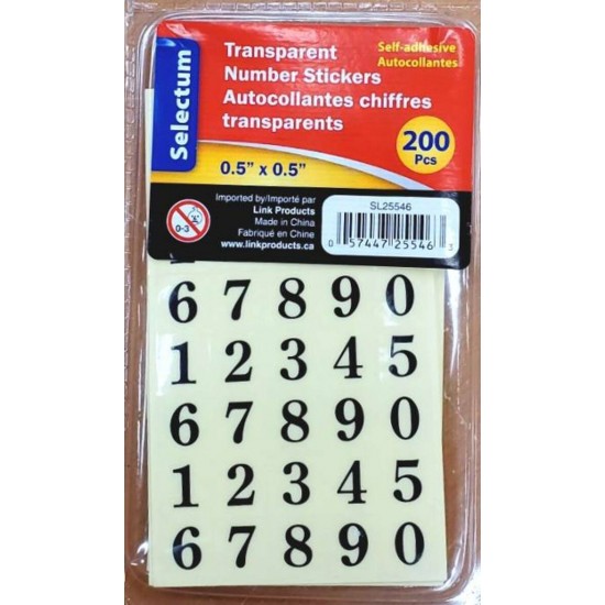 Chiffres Autocollants Transparents 0.5 x 0.5''/200