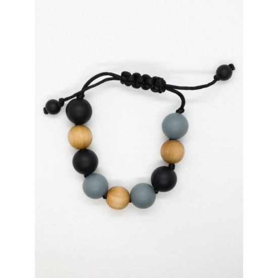 Bracelet noir et gris avec billes de bois