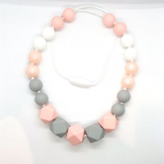 Collier adulte rose, gris et blanc