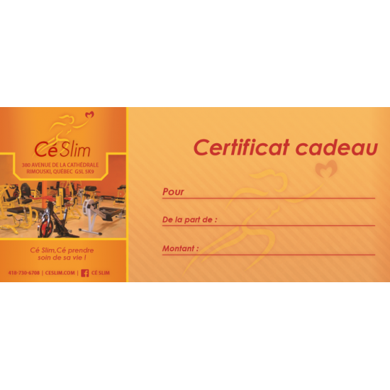 Certificat cadeau Cé Slim de 25 $ 