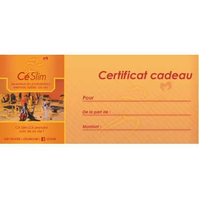 Certificat cadeau Cé Slim de 100 $ 