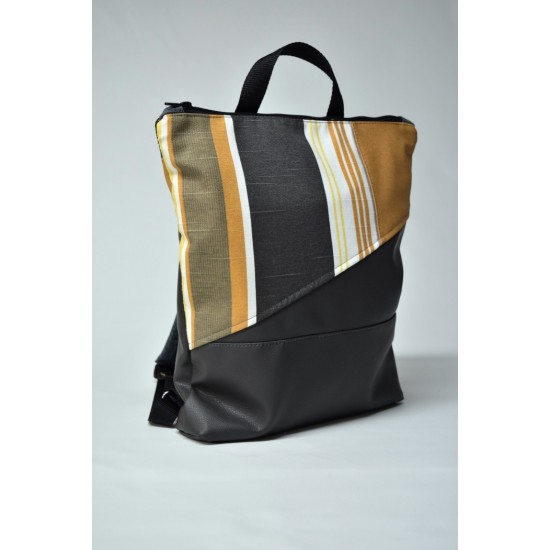 Sac à dos similicuir GRIS CHARCOAL ET RAYÉ JAUNE SDOS-501