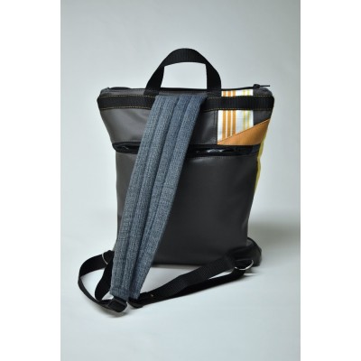 Sac à dos similicuir GRIS CHARCOAL ET RAYÉ JAUNE SDOS-501