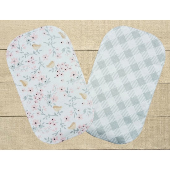 Lingettes hygiéniques: oiseaux roses et gris revers carreaux gris