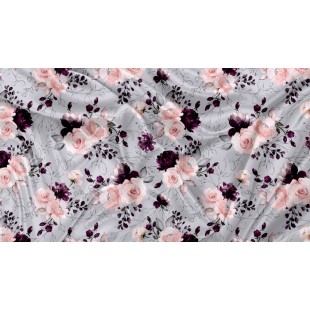 Minky Motif Floral Gris et Rose - IMPRIMÉ AU...