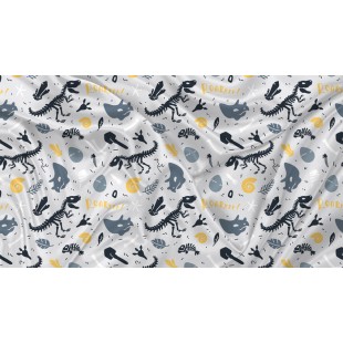 Minky Motif Dinosaure Fossile Gris Clair -...