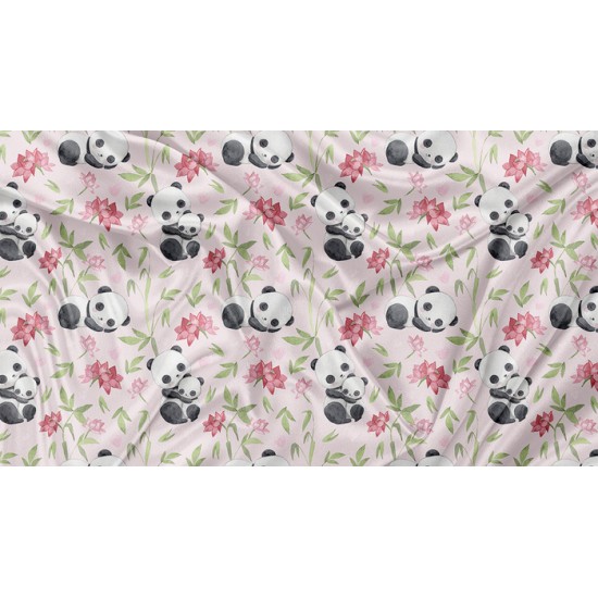 Minky Motif Panda et fleurs - IMPRIMÉ AU QUÉBEC À NOTRE ATELIER